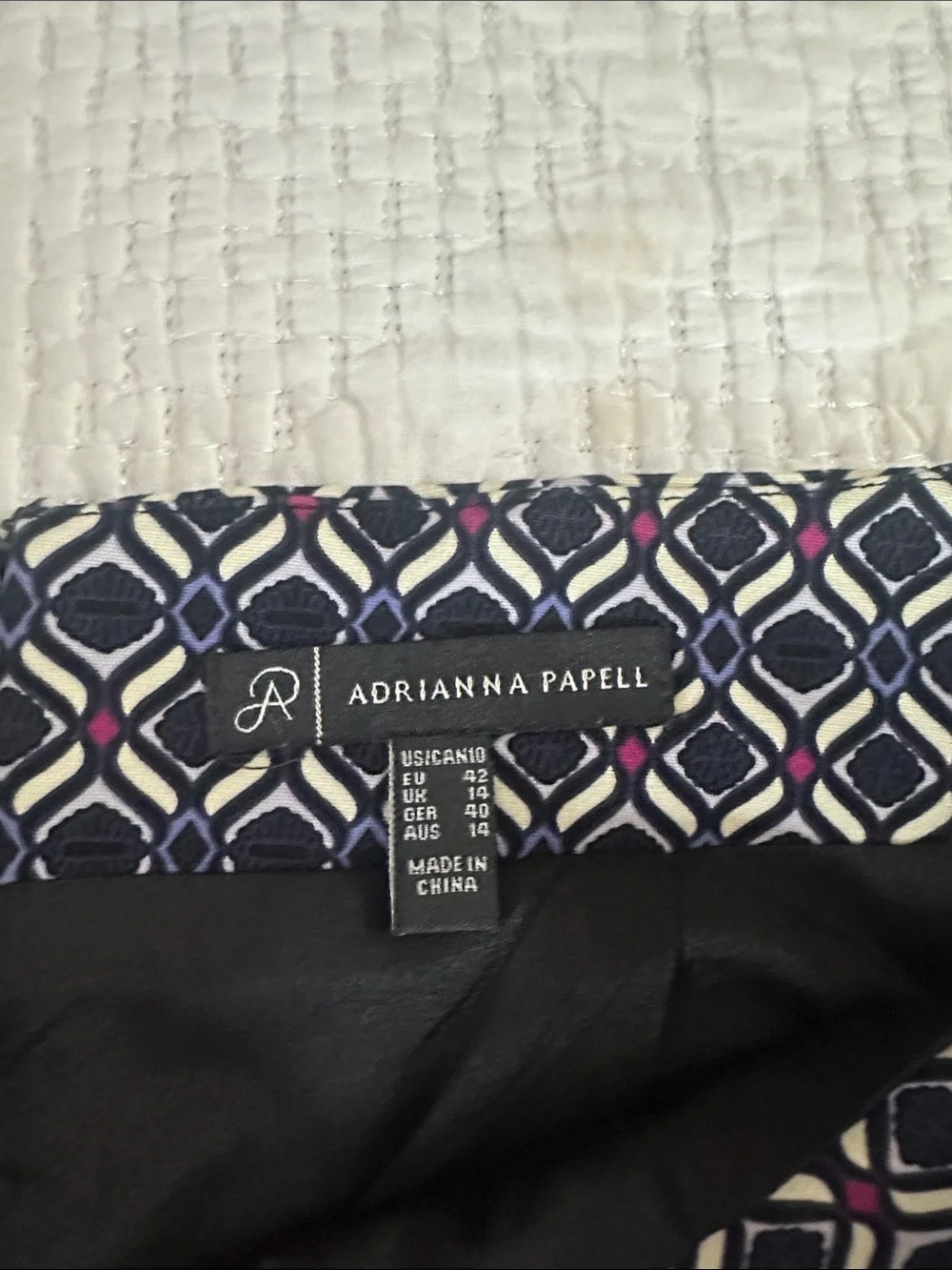Adrianna Papell Navy Geometric Pencil Skirt Size 10 USA